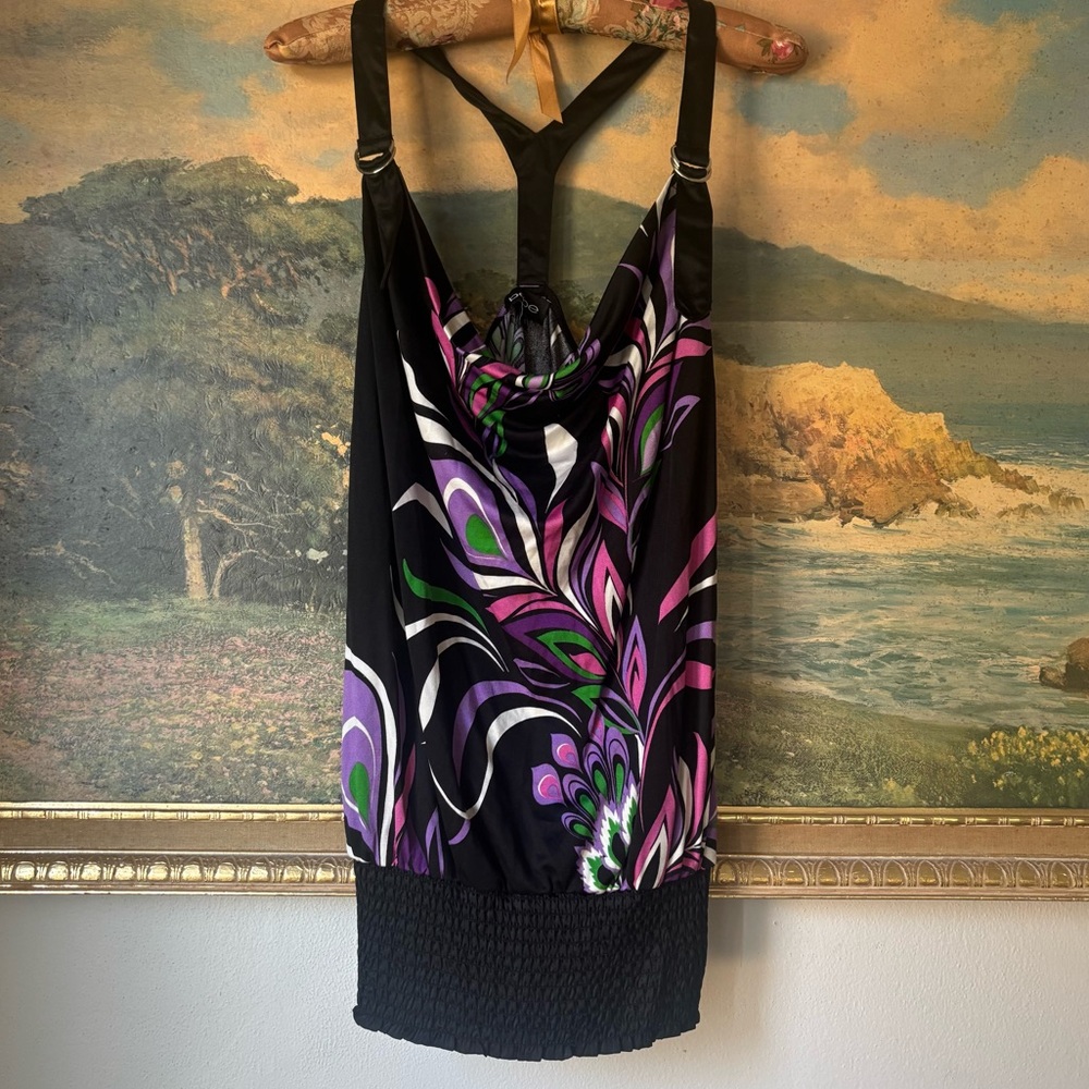 Vintage Y2K Bebe Multicolor Cowl Neck Racerback Tank
